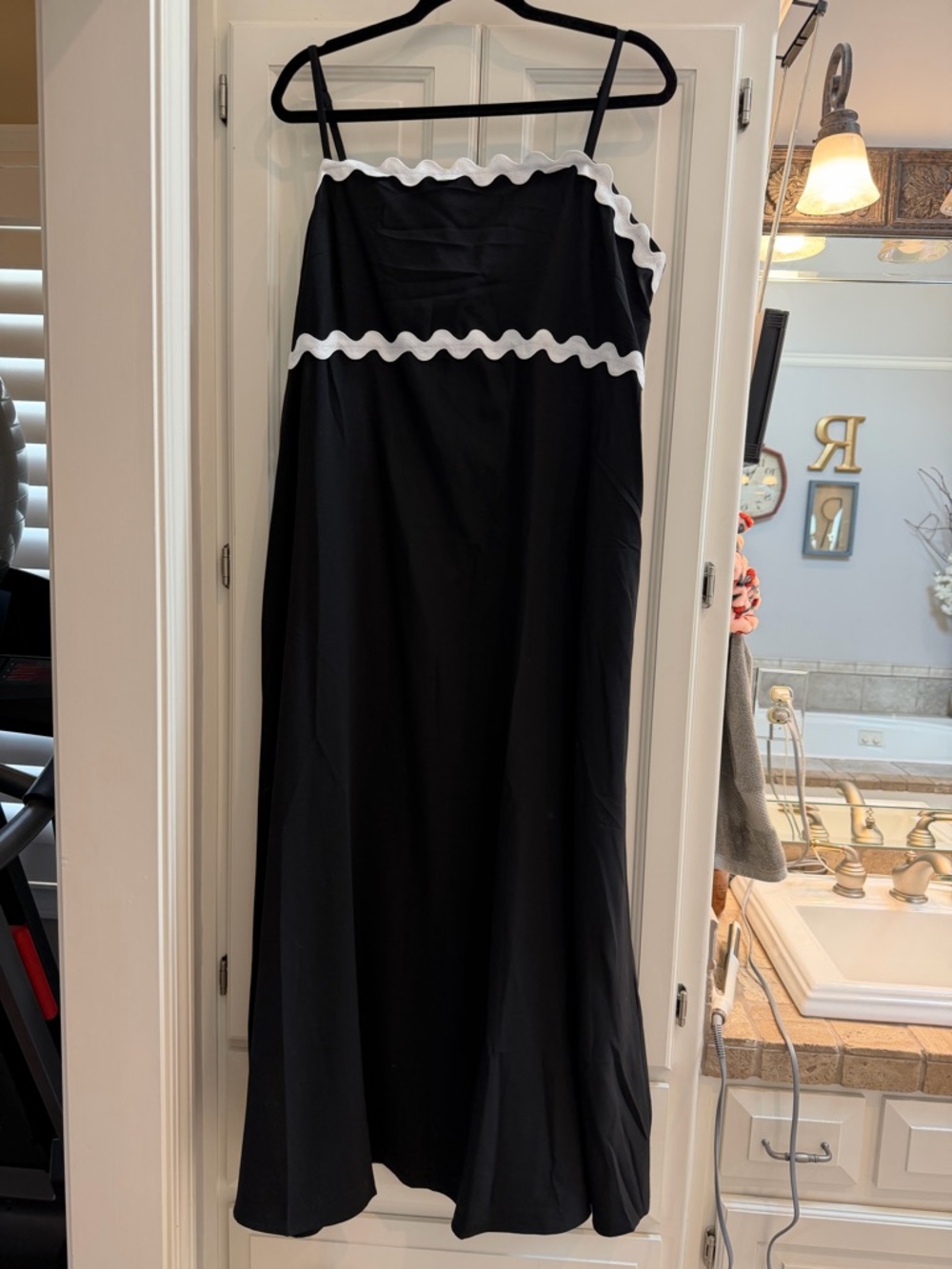 Women’s Black Maxi Skirt with White Trim